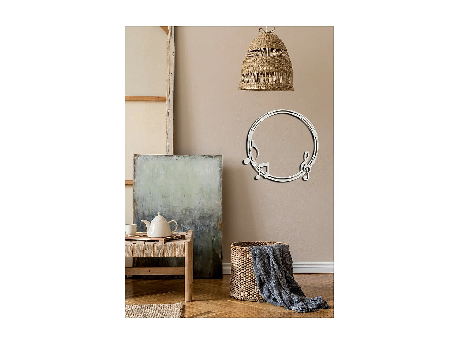 Décoration en Métal Notes Cercle 3, Argent, 62x1,5x60 cm, EPIKASA