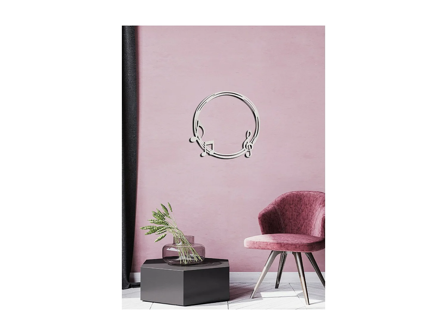 Décoration en Métal Notes Cercle 3, Argent, 62x1,5x60 cm, EPIKASA