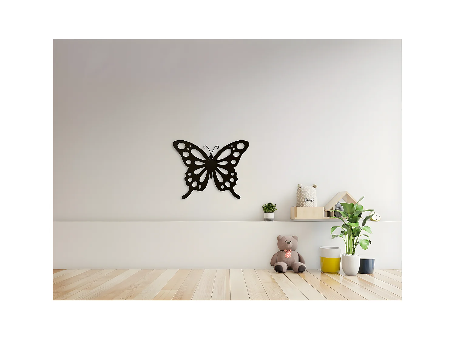 Metalen Decoratie Vlinder 7 - Zwart - 48x1,5x37 cm - EPIKASA