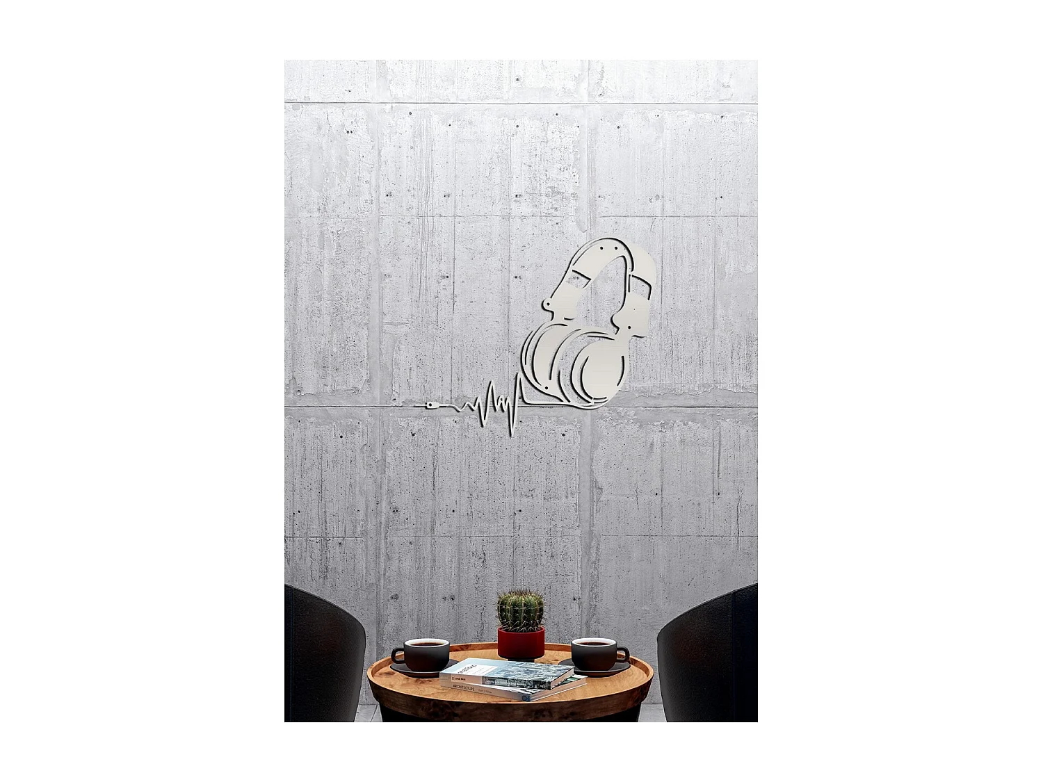 Decoração em Metal Auscultadores de Música 2, Prata, 41x1,5x35 cm, EPIKASA