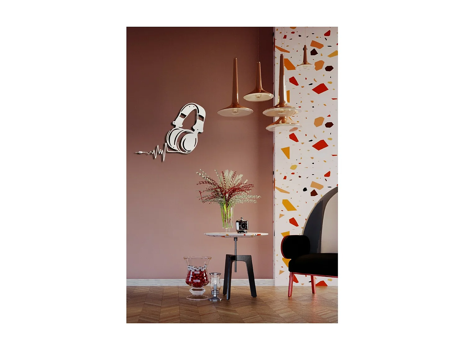 Decoração em Metal Auscultadores de Música 2, Prata, 41x1,5x35 cm, EPIKASA