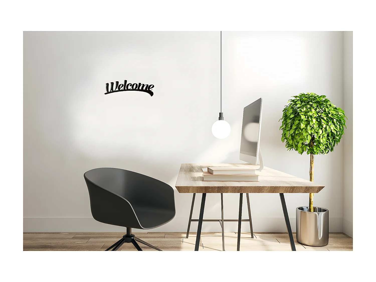 Decoração em Metal Welcome 3, Preto, 50x1,5x15 cm, EPIKASA