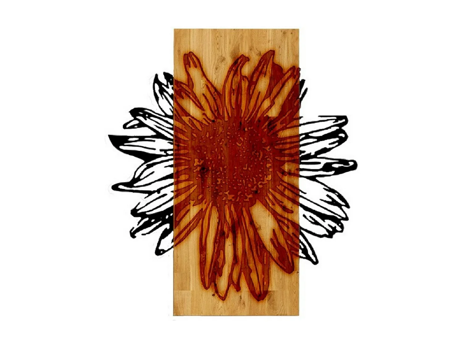 Decoração em Metal e Madeira Sunflower, Preto, 46x1,8x50 cm, EPIKASA