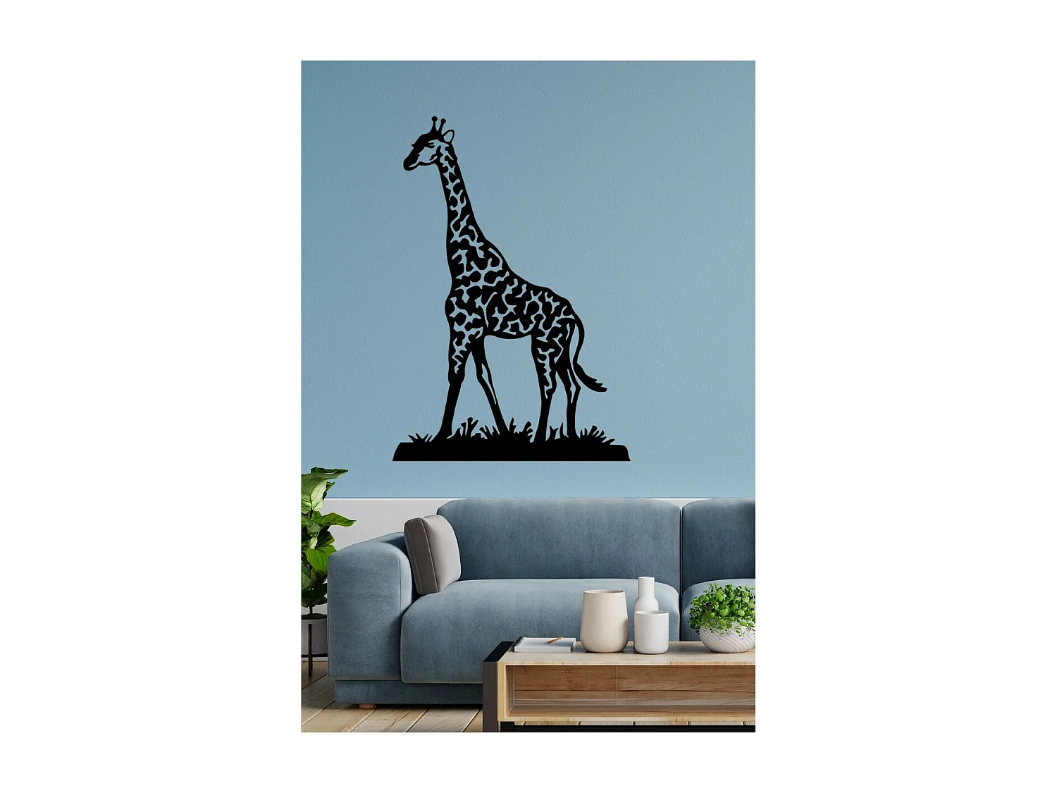 Décoration en Métal Girafe 2, Noir, 70x1,5x101 cm, EPIKASA