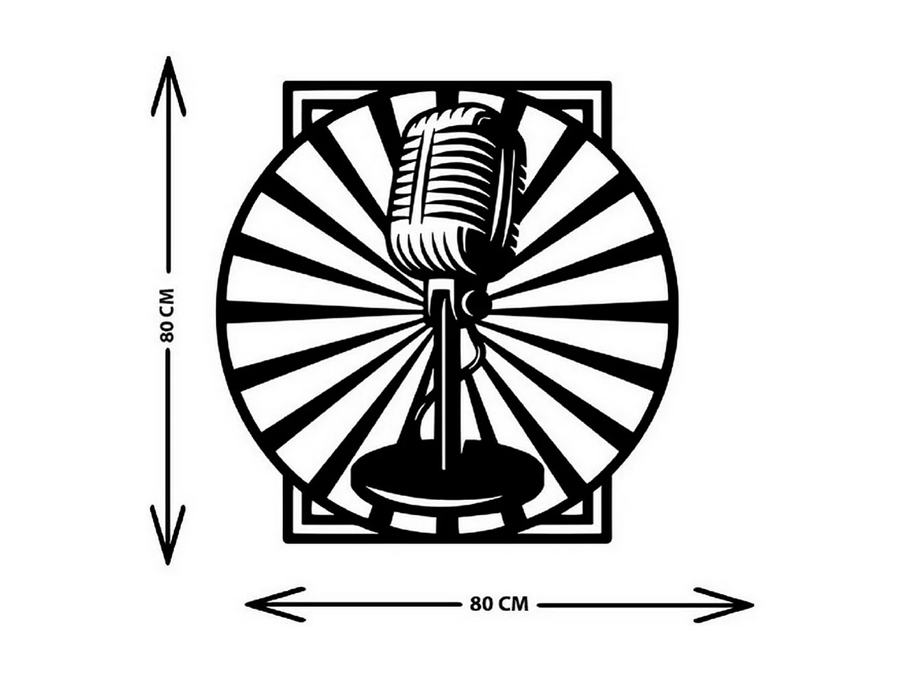 Décoration en Métal Microphone 2, Noir, 80x1,5x80 cm, EPIKASA