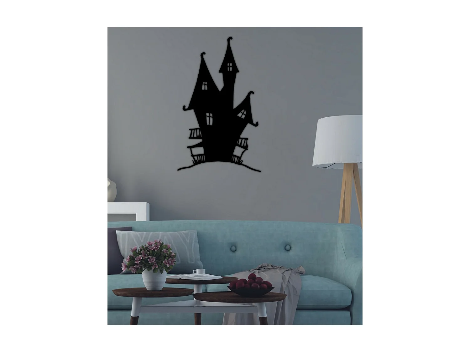 Decorazione in Metallo Castello, Nero, 32x1,5x53 cm, EPIKASA