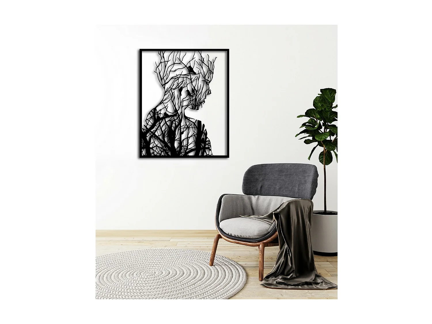 Metalen Decoratie Lady - Zwart - 60x1,5x73 cm - EPIKASA