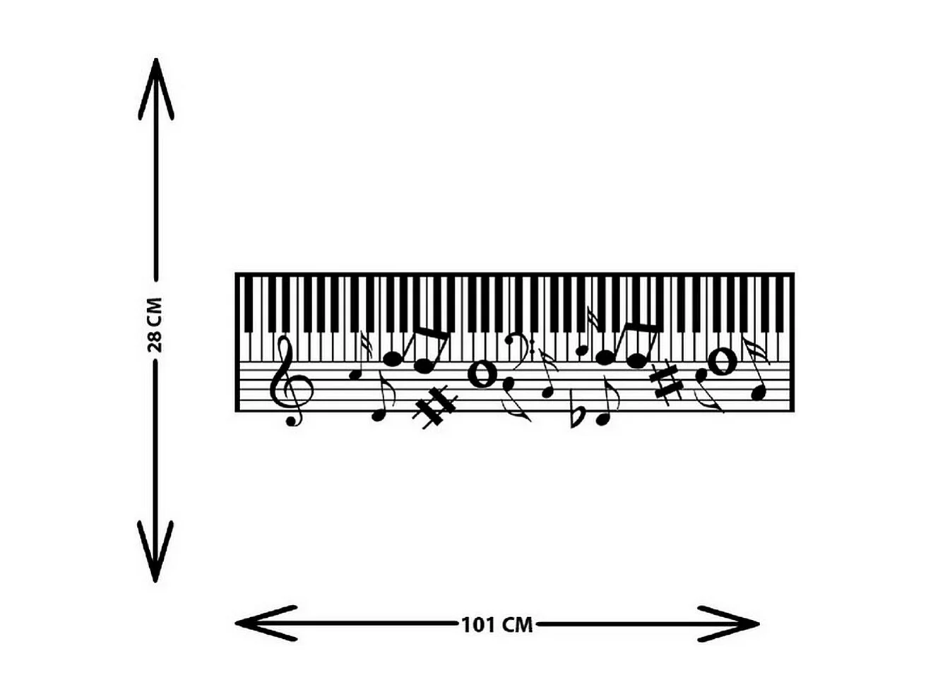 Decoração em Metal Pianoforte 14, Preto, 101x1,5x29 cm, EPIKASA