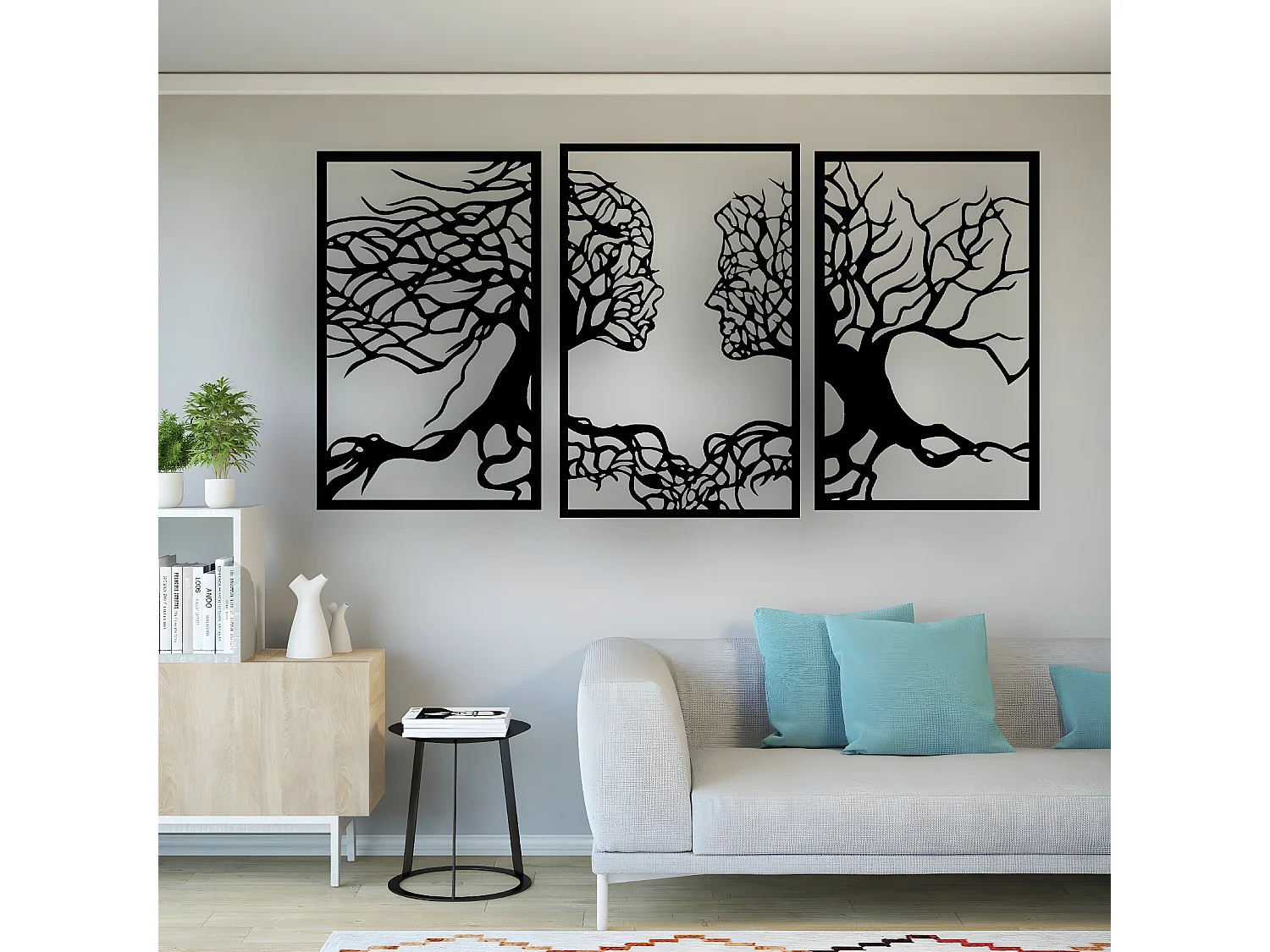 Décoration en Métal Arbre 28, Noir, 180x1,5x105 cm, EPIKASA