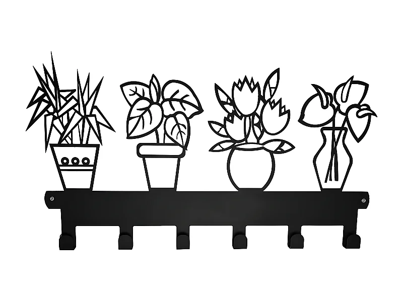 Cabides de Parede Flor 14, Preto, 65x1,5x40 cm, EPIKASA