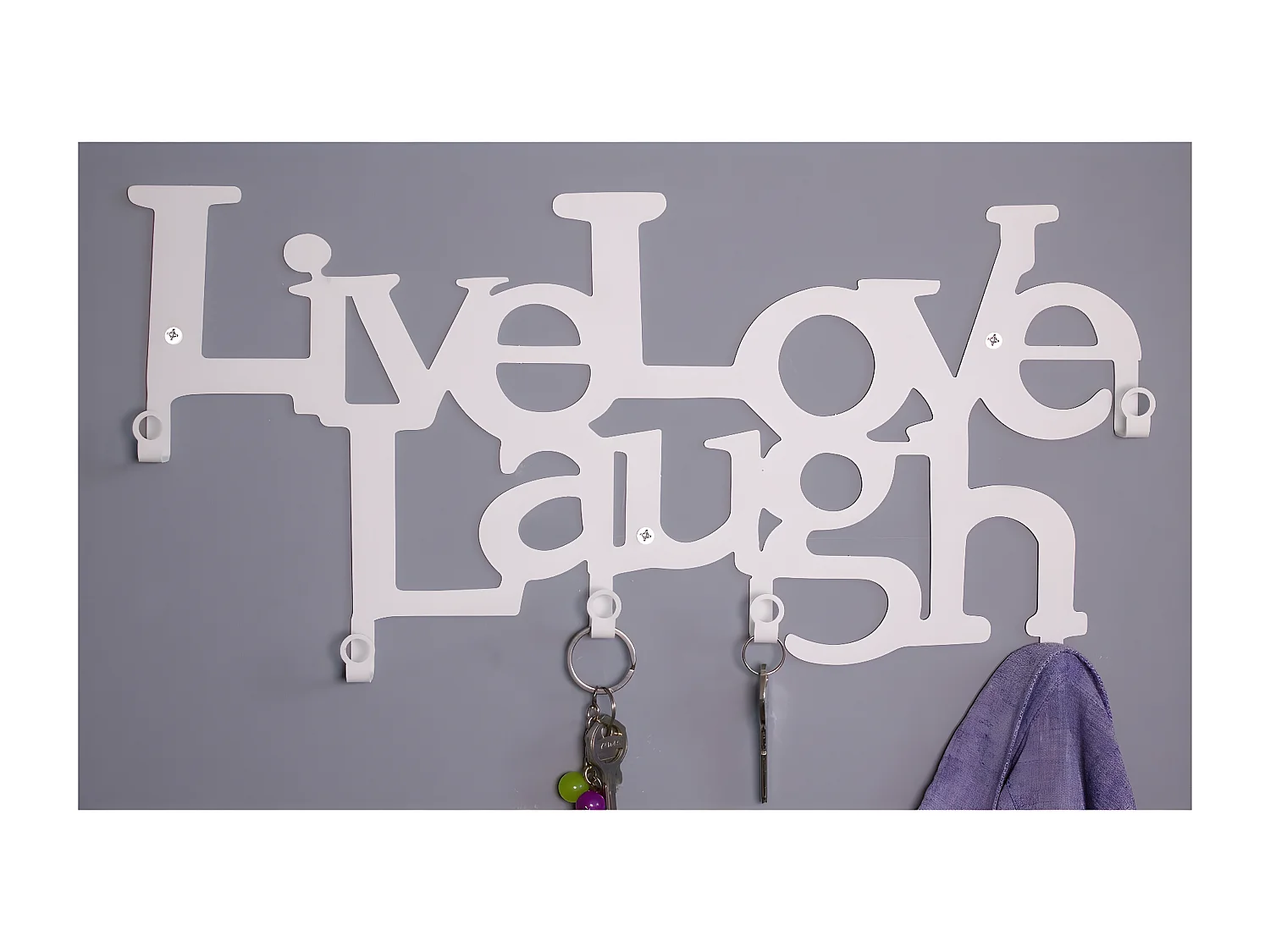 Cabides de Parede Live Love Laugh 6, Branco, 46x0,20x27 cm, EPIKASA