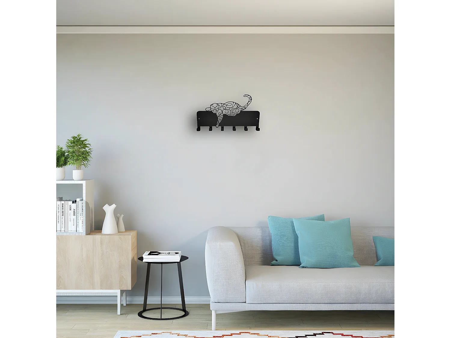 Wieszak ścienny Koty 13, Czarny, 50x1,5x32 cm, EPIKASA