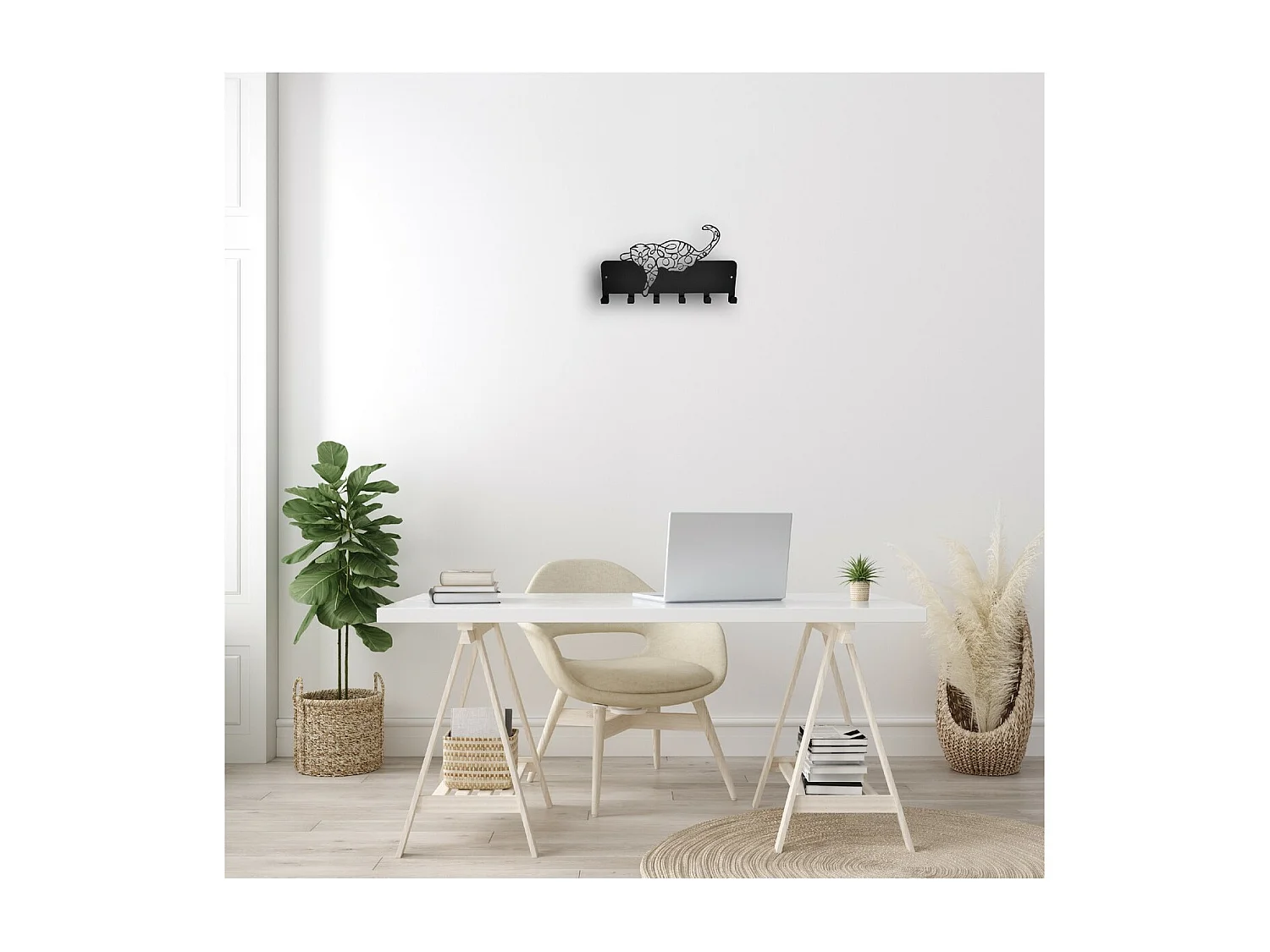 Wieszak ścienny Koty 13, Czarny, 50x1,5x32 cm, EPIKASA