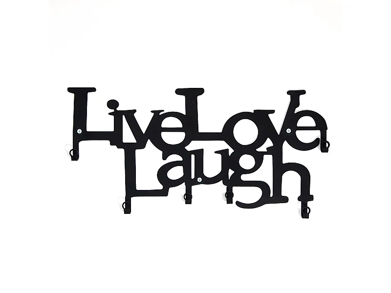 Cabides de Parede Live Love Laugh, Preto, 46x2x27 cm, EPIKASA