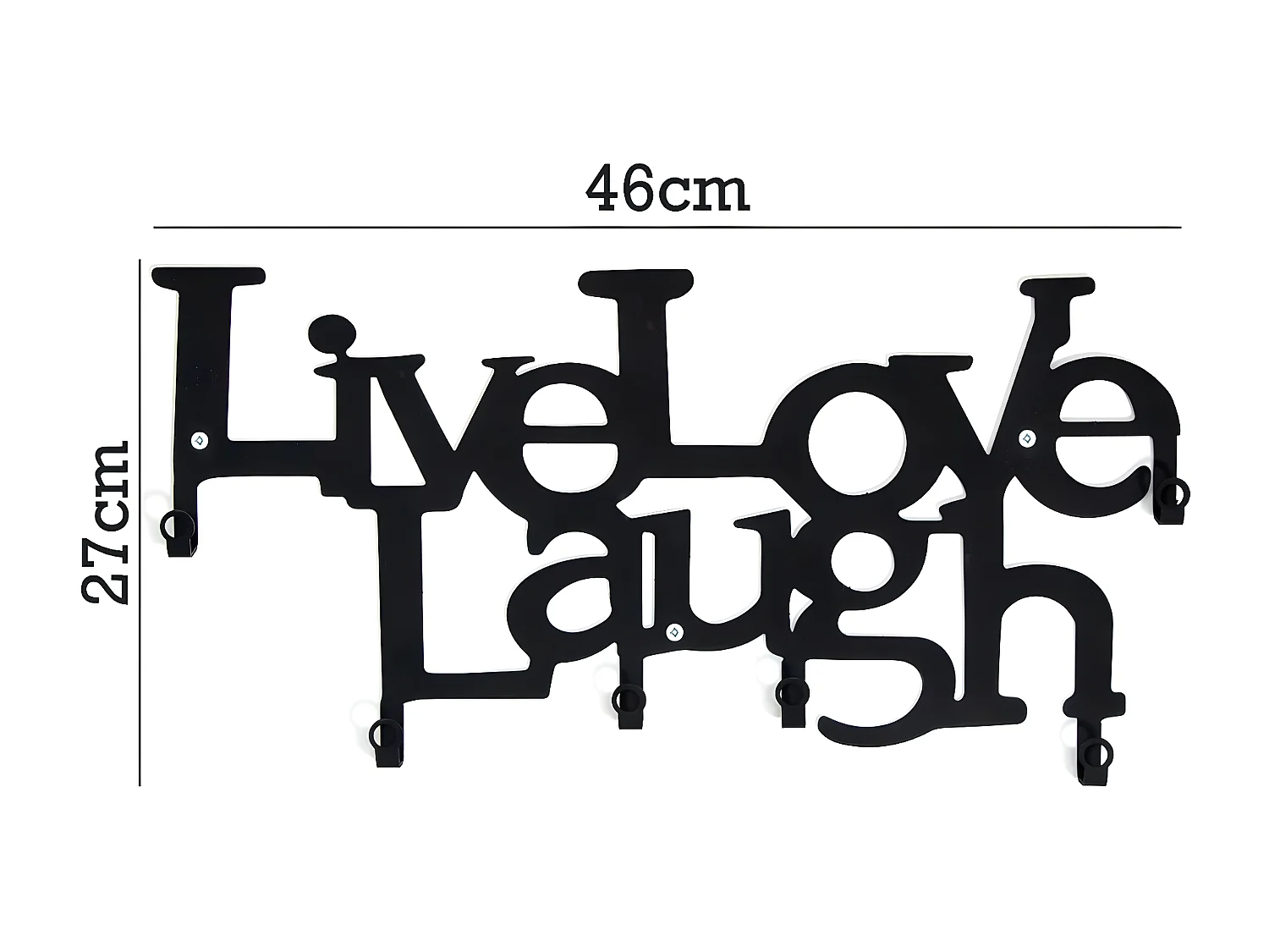 Porte-Manteau Murale Live Love Laugh, Noir, 46x2x27 cm, EPIKASA