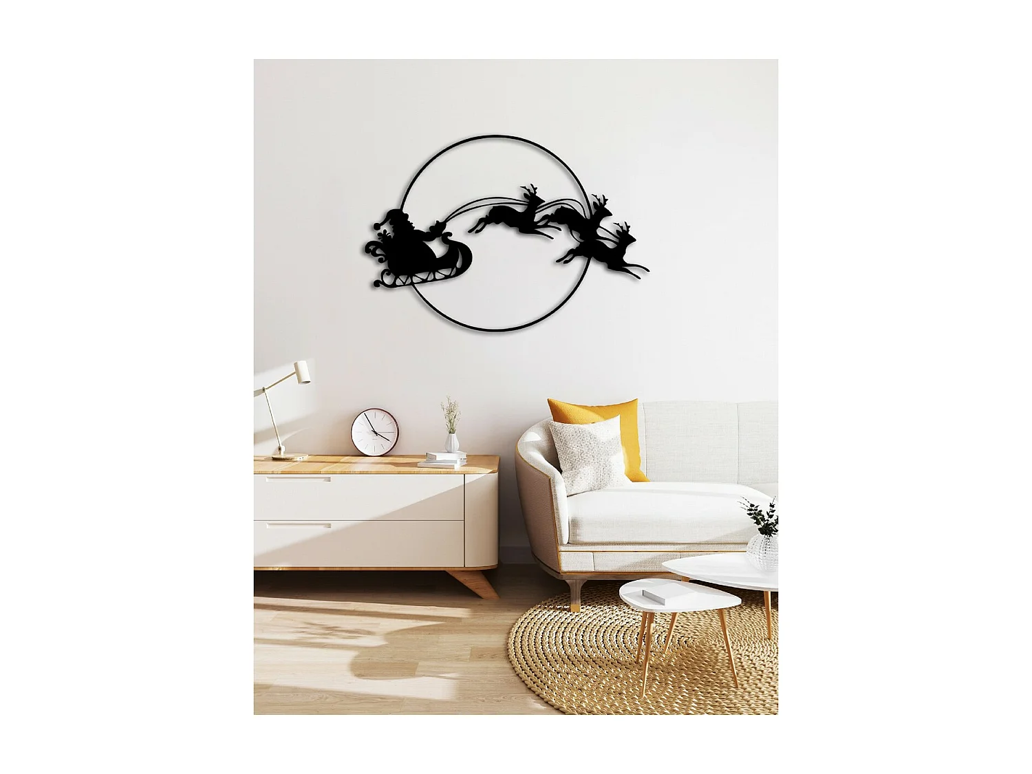 Décoration en Métal Traîneau, Noir, 90x1,5x62 cm, EPIKASA