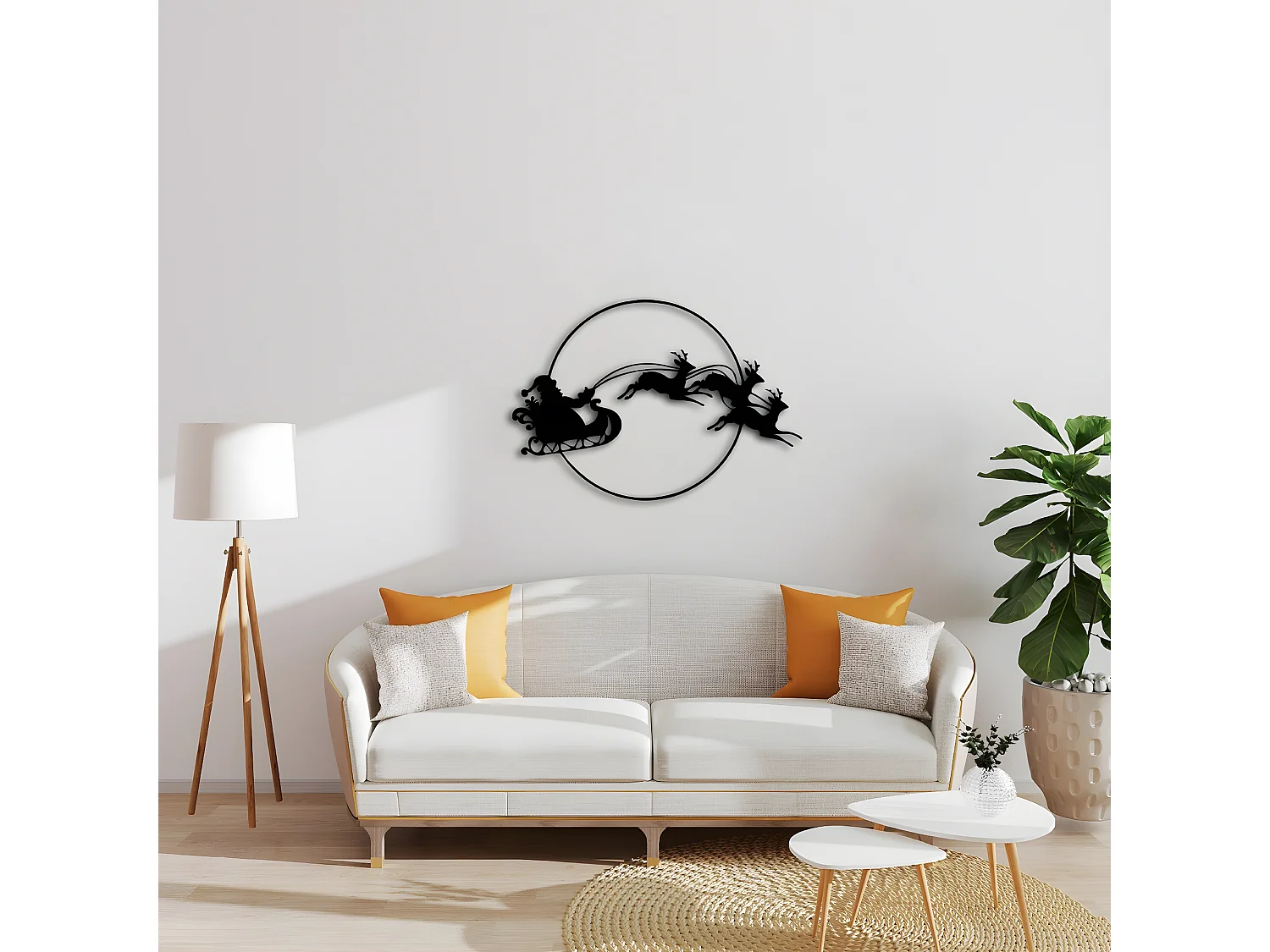 Décoration en Métal Traîneau, Noir, 90x1,5x62 cm, EPIKASA