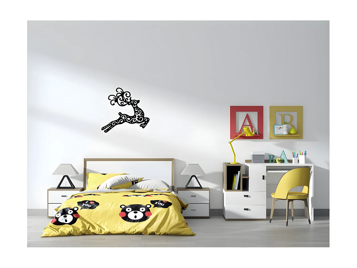 Décoration en Métal Renne 1, Noir, 64x1,5x60 cm, EPIKASA