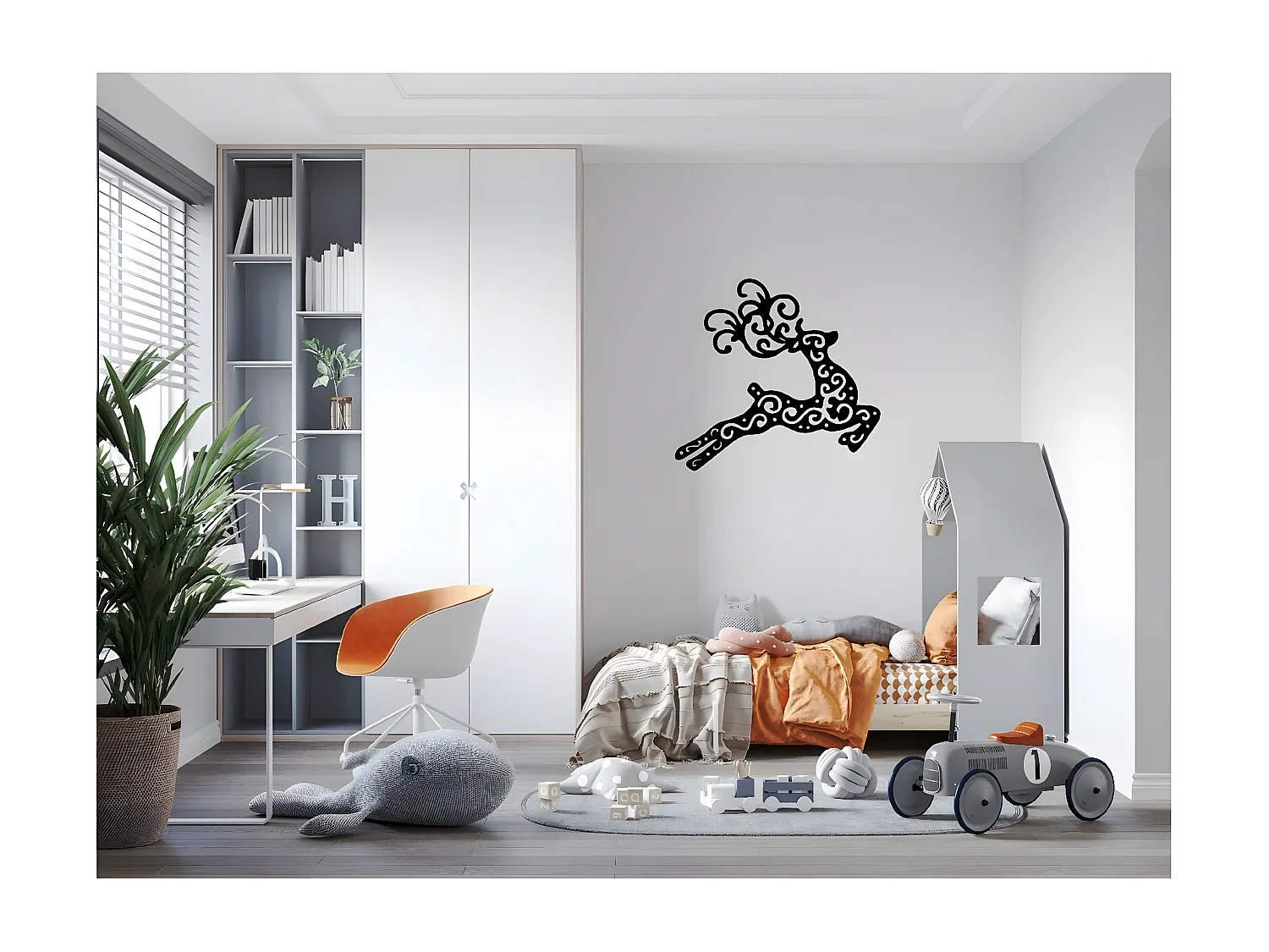 Décoration en Métal Renne 1, Noir, 64x1,5x60 cm, EPIKASA