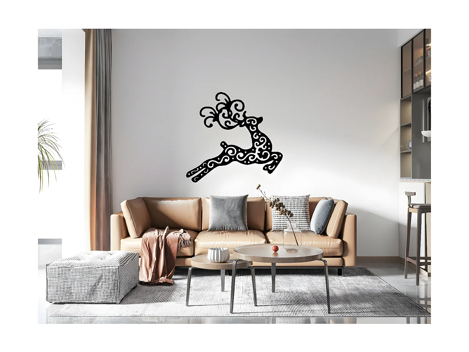 Décoration en Métal Renne 1, Noir, 64x1,5x60 cm, EPIKASA