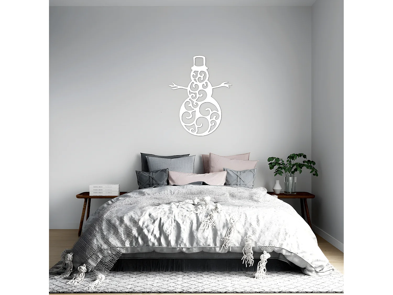 Decoração em Metal Boneco de Neve 5, Branco, 48x1,5x60 cm, EPIKASA