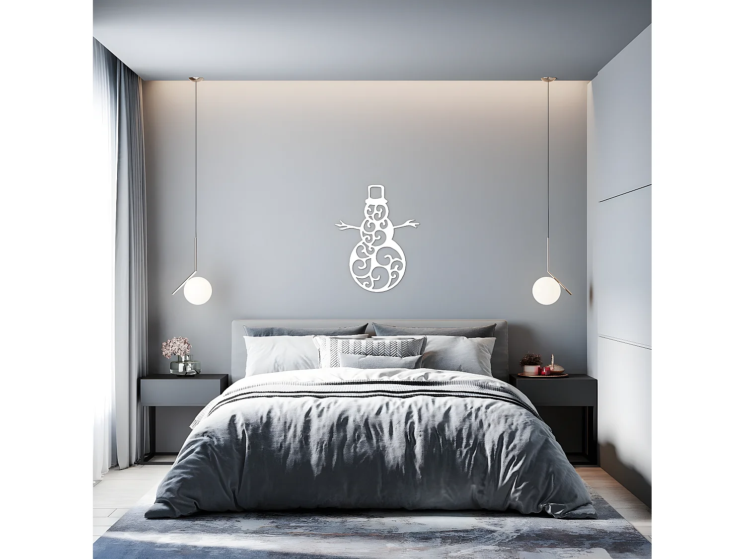 Decoração em Metal Boneco de Neve 5, Branco, 48x1,5x60 cm, EPIKASA