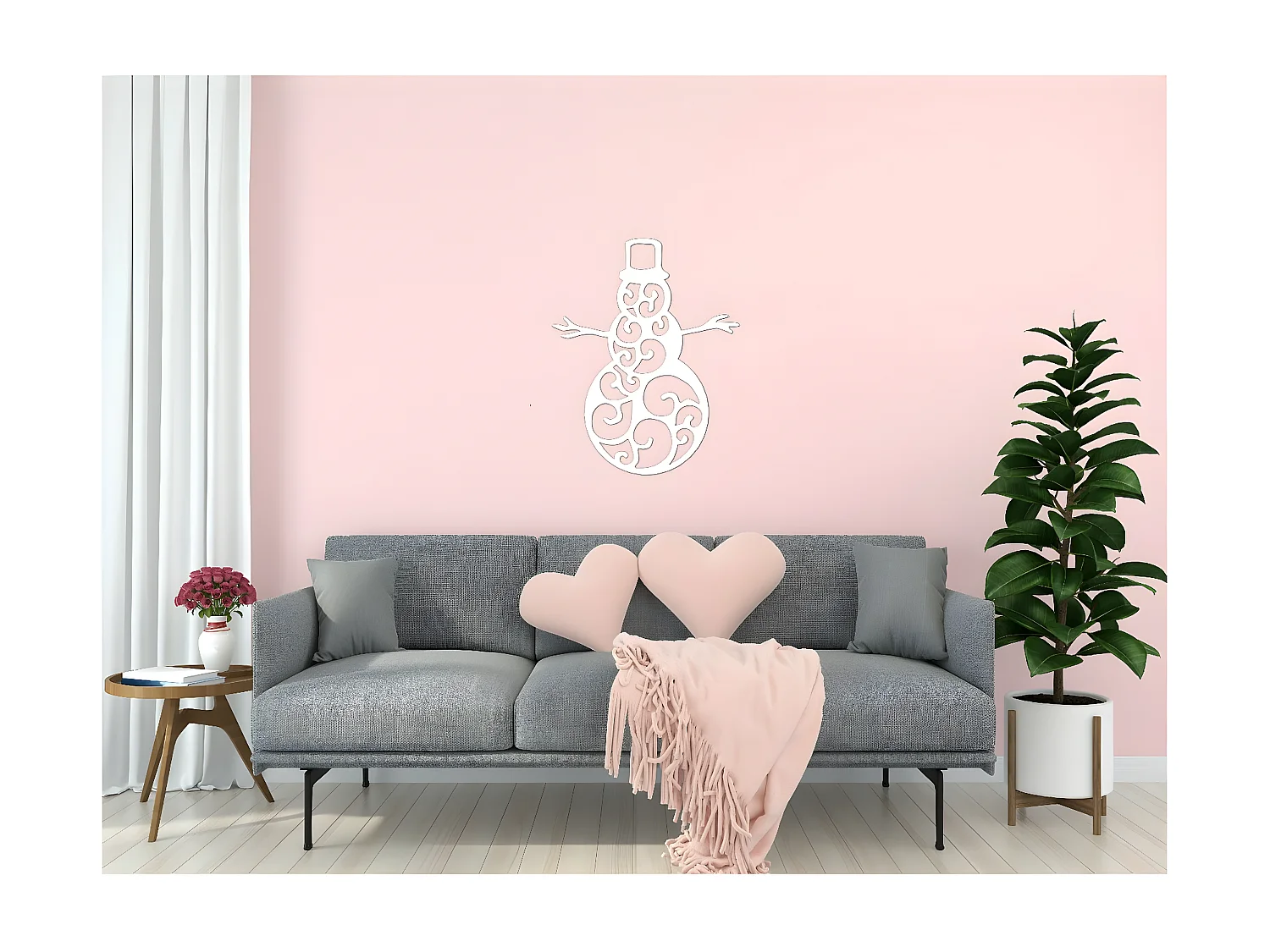 Decoração em Metal Boneco de Neve 5, Branco, 48x1,5x60 cm, EPIKASA