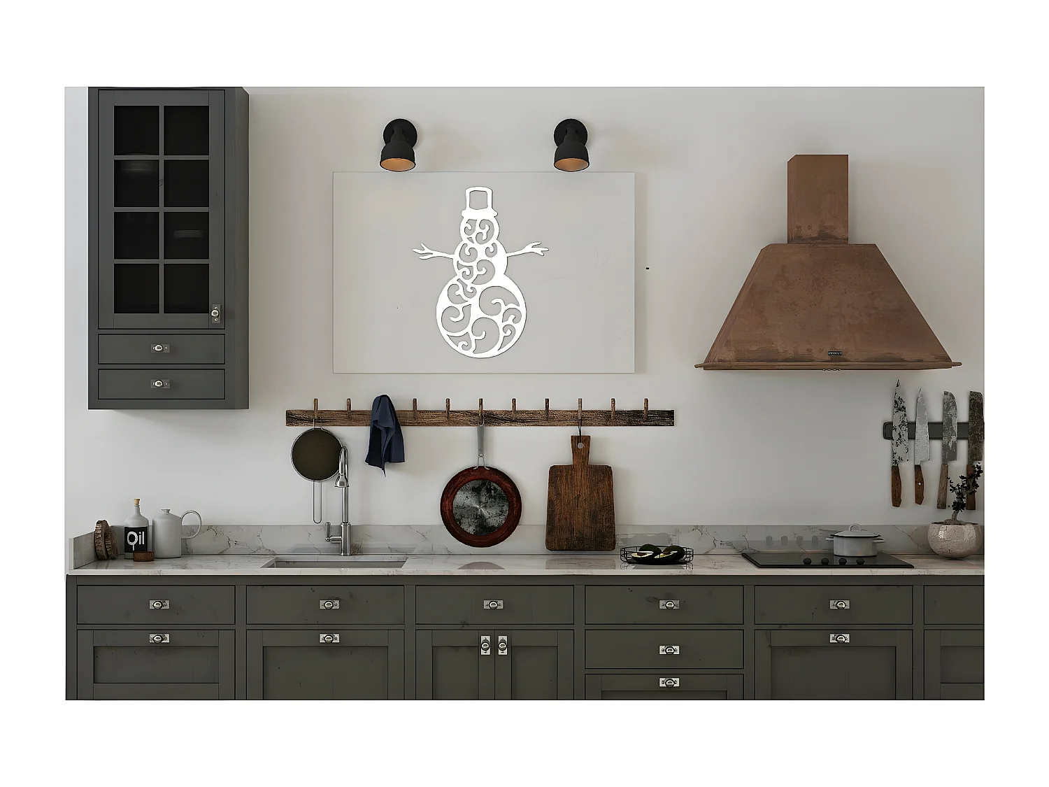 Decoração em Metal Boneco de Neve 5, Branco, 48x1,5x60 cm, EPIKASA