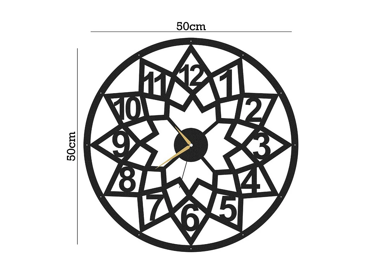 Horloge Murale Géométrique 4, Noir, 50x1,5x50 cm, EPIKASA