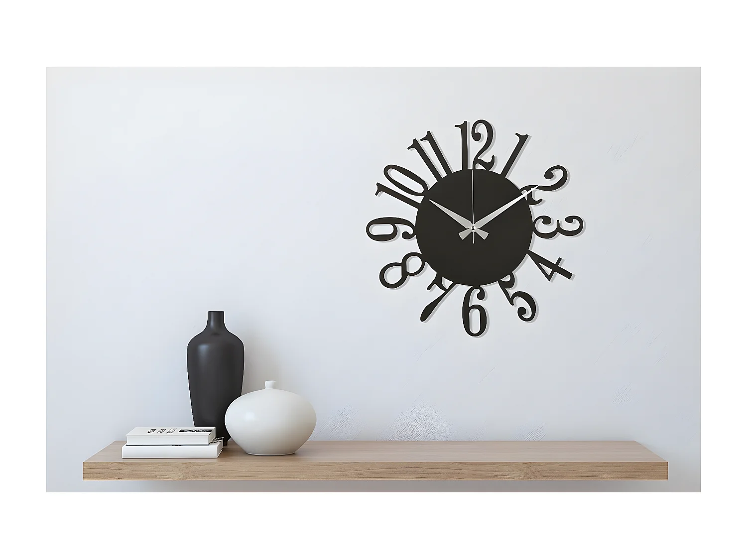 Horloge Murale Nombres 4, Noir, 50x1,5x50 cm, EPIKASA