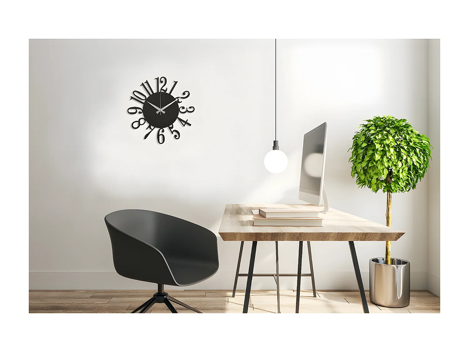 Horloge Murale Nombres 4, Noir, 50x1,5x50 cm, EPIKASA