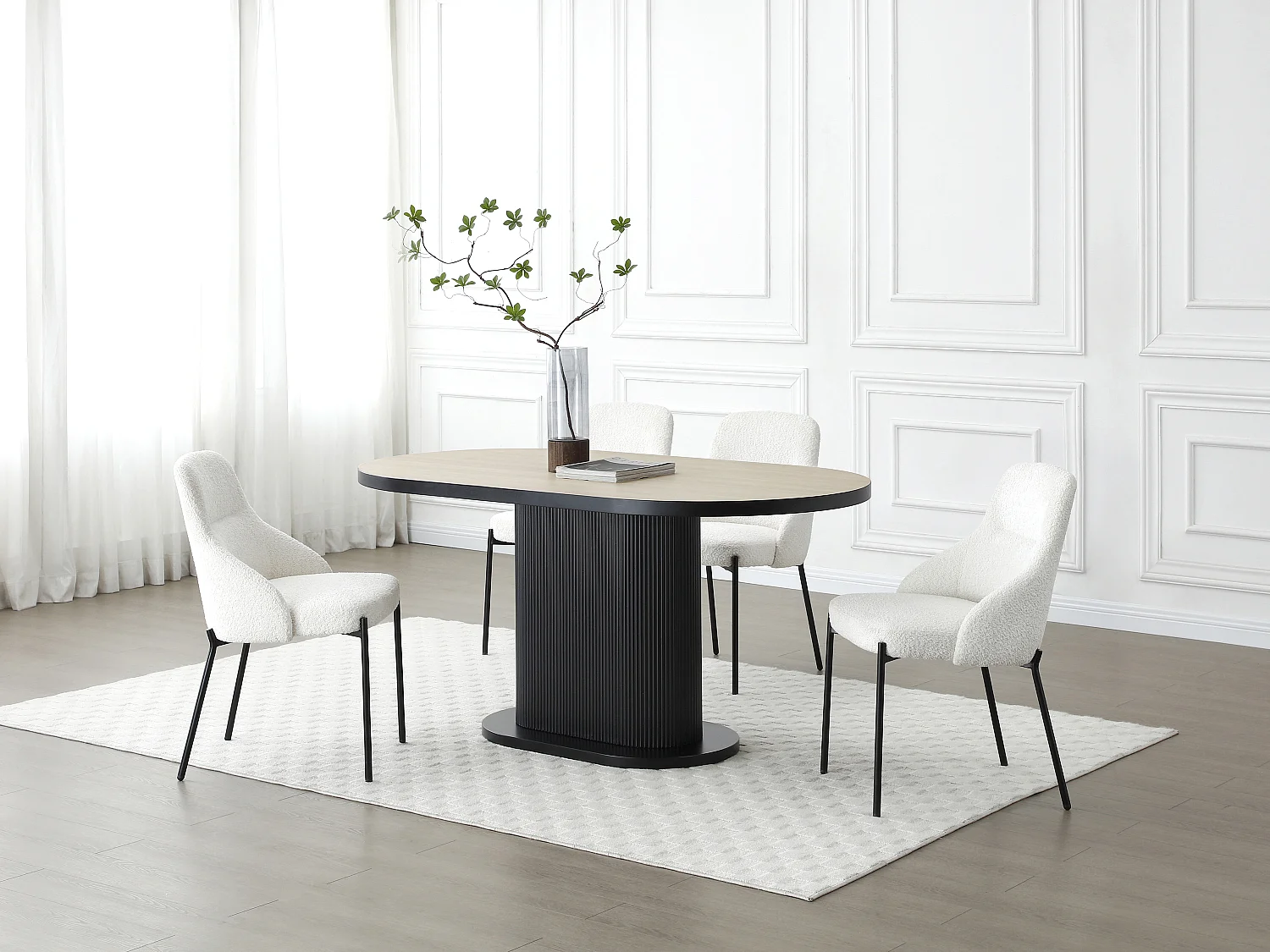 Table à manger 6 personnes en MDF - Naturel et Noir - CALIENO