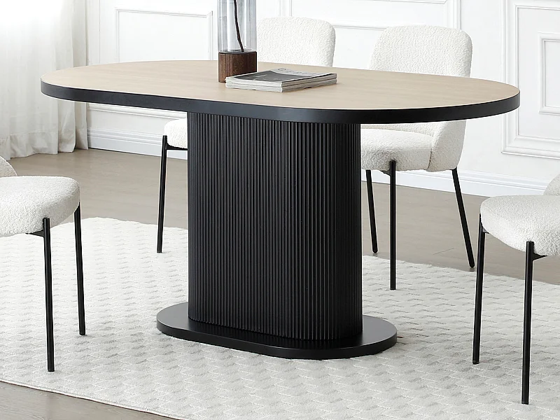 Tavolo da pranzo 6 persone in MDF Naturale e Nero  - CALIENO