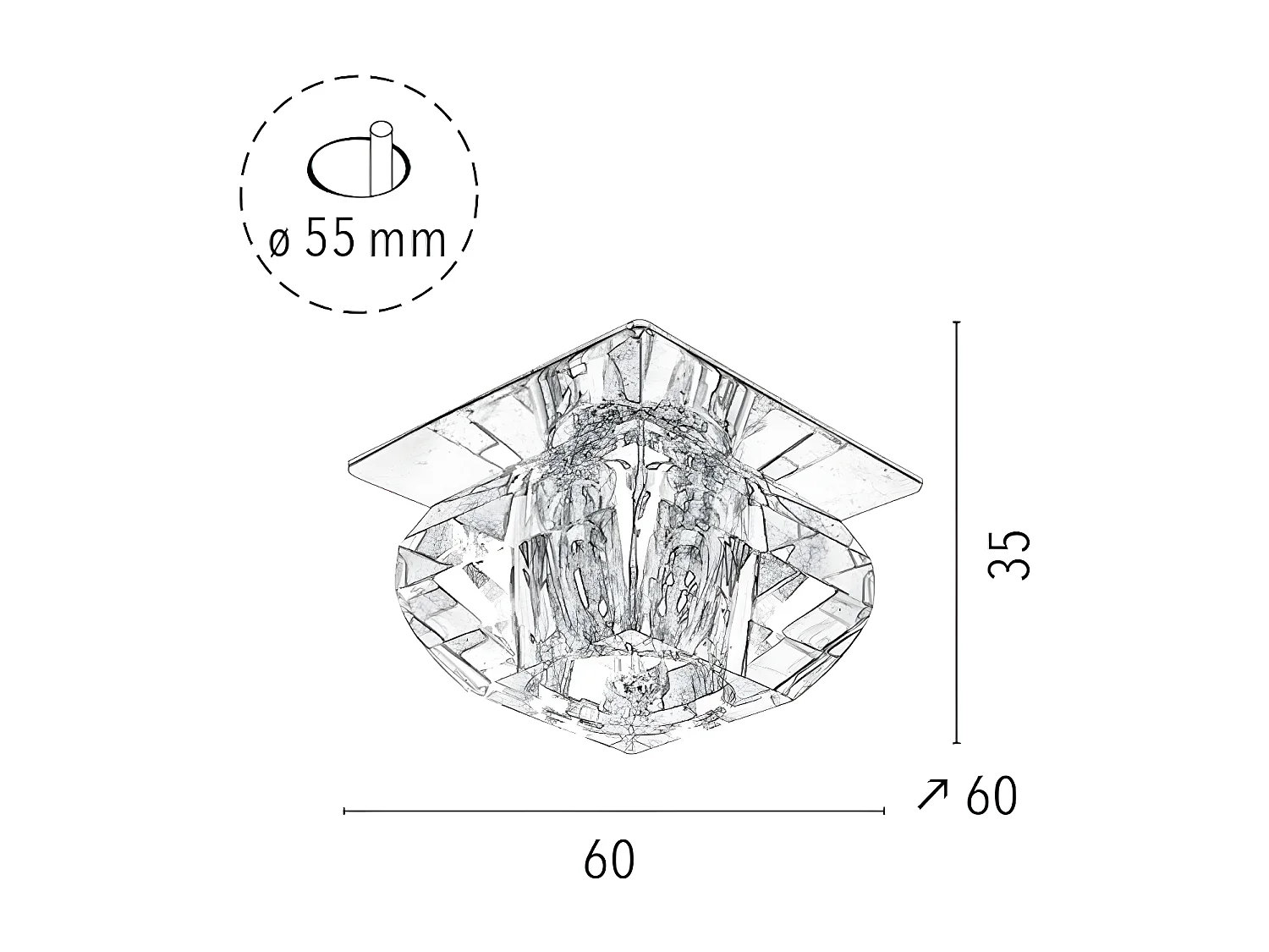 Lampa Punktowa Cristaldream, Srebrny, 60x60x35 cm, EPIKASA