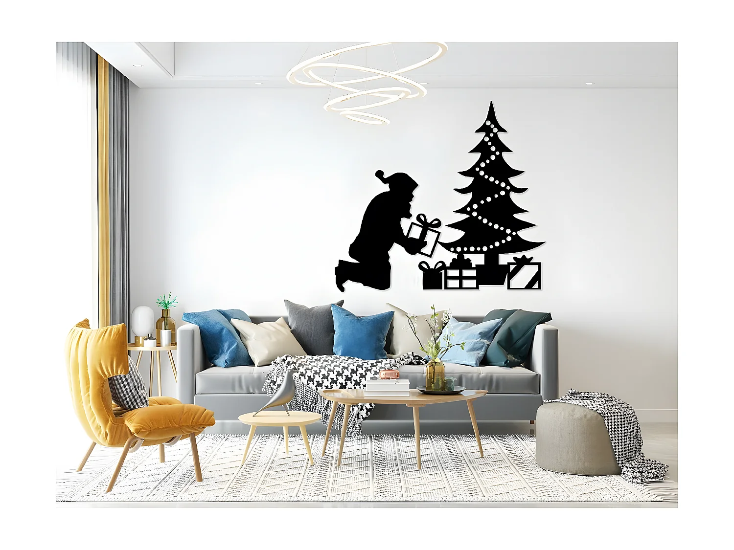 Decoração em Metal Pai Natal, Preto, 90x1,5x82 cm, EPIKASA