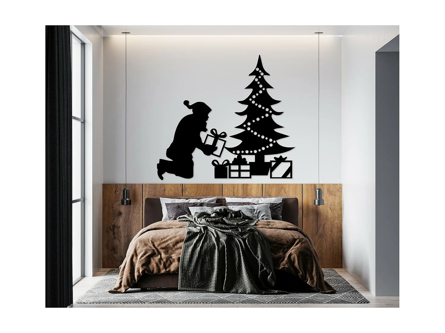 Decoração em Metal Pai Natal, Preto, 90x1,5x82 cm, EPIKASA