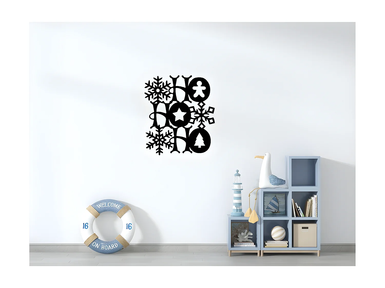 Decoración de Metal Ho Ho Ho 2, Negro, 62x1,5x70 cm, EPIKASA