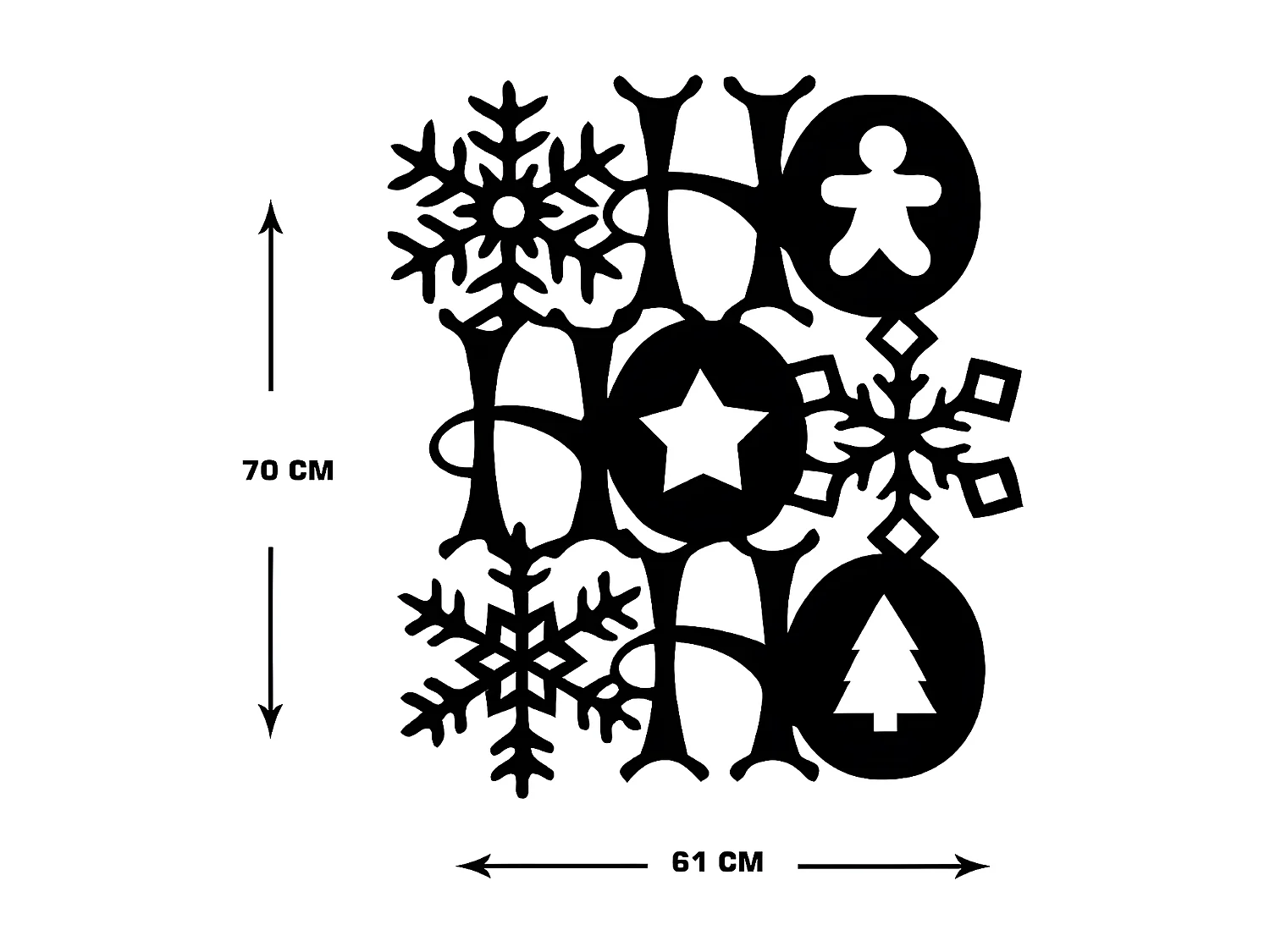 Decoración de Metal Ho Ho Ho 2, Negro, 62x1,5x70 cm, EPIKASA