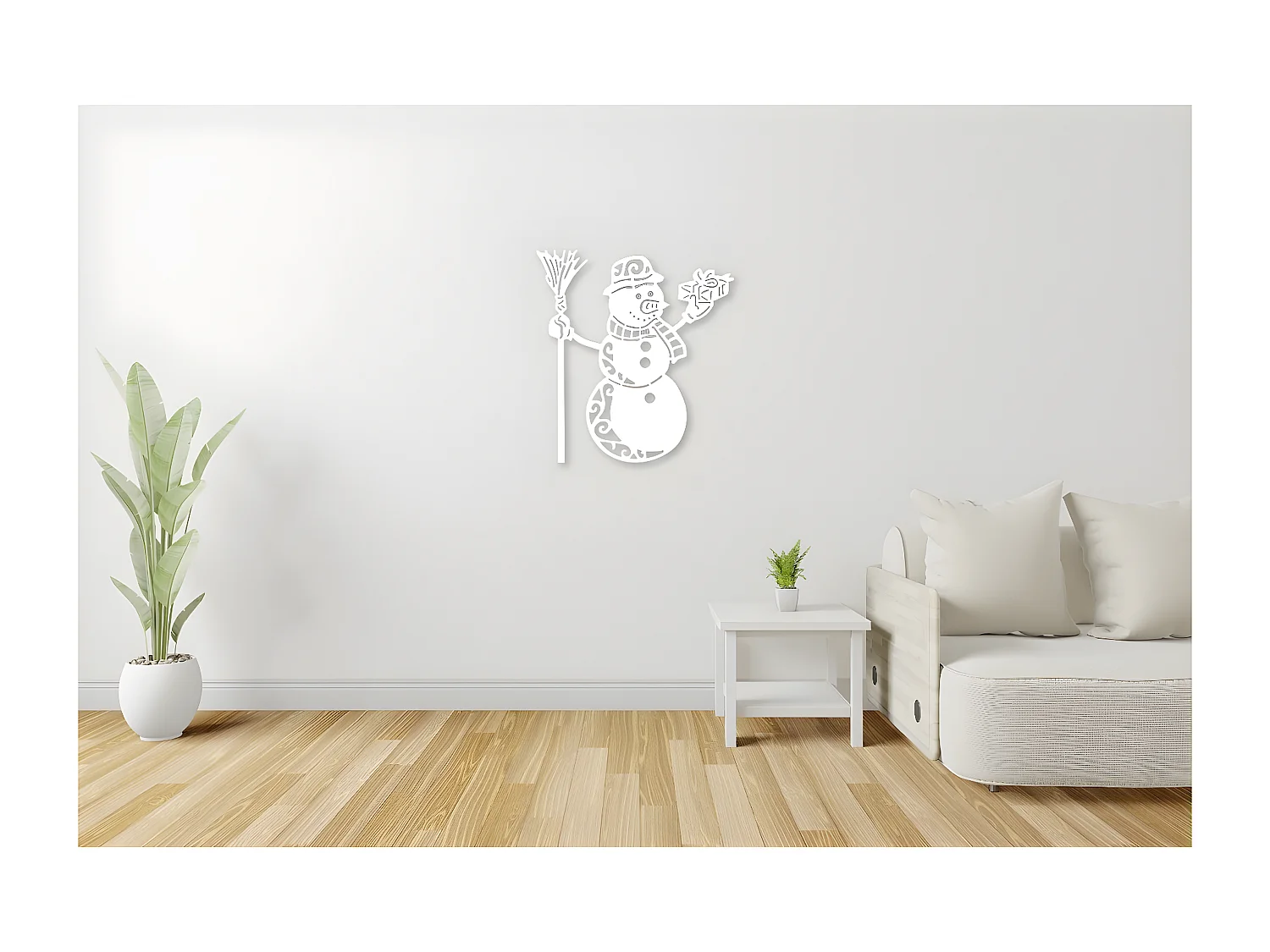 Decoração em Metal Boneco de Neve 1, Branco, 55x1,5x60 cm, EPIKASA