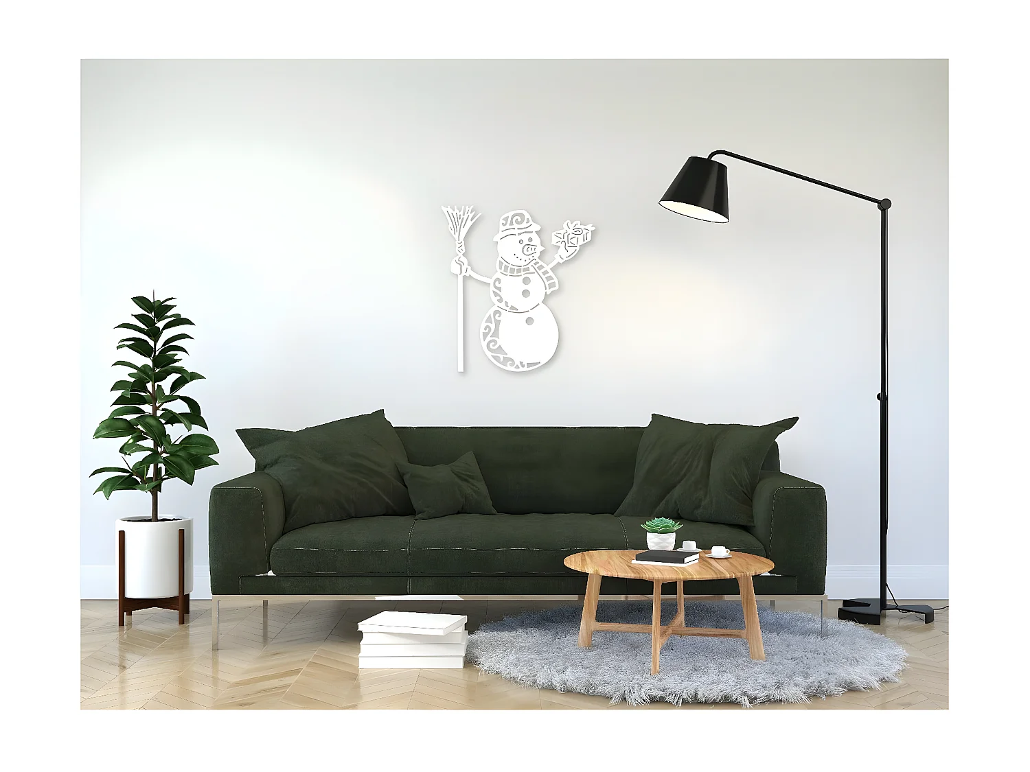 Decoração em Metal Boneco de Neve 1, Branco, 55x1,5x60 cm, EPIKASA