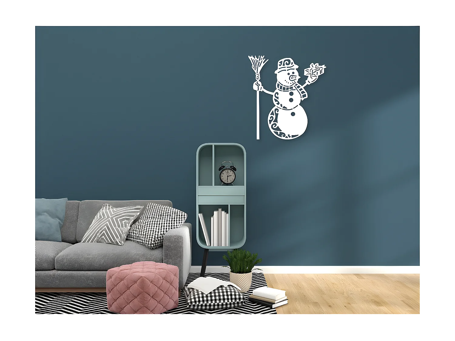 Decoração em Metal Boneco de Neve 1, Branco, 55x1,5x60 cm, EPIKASA