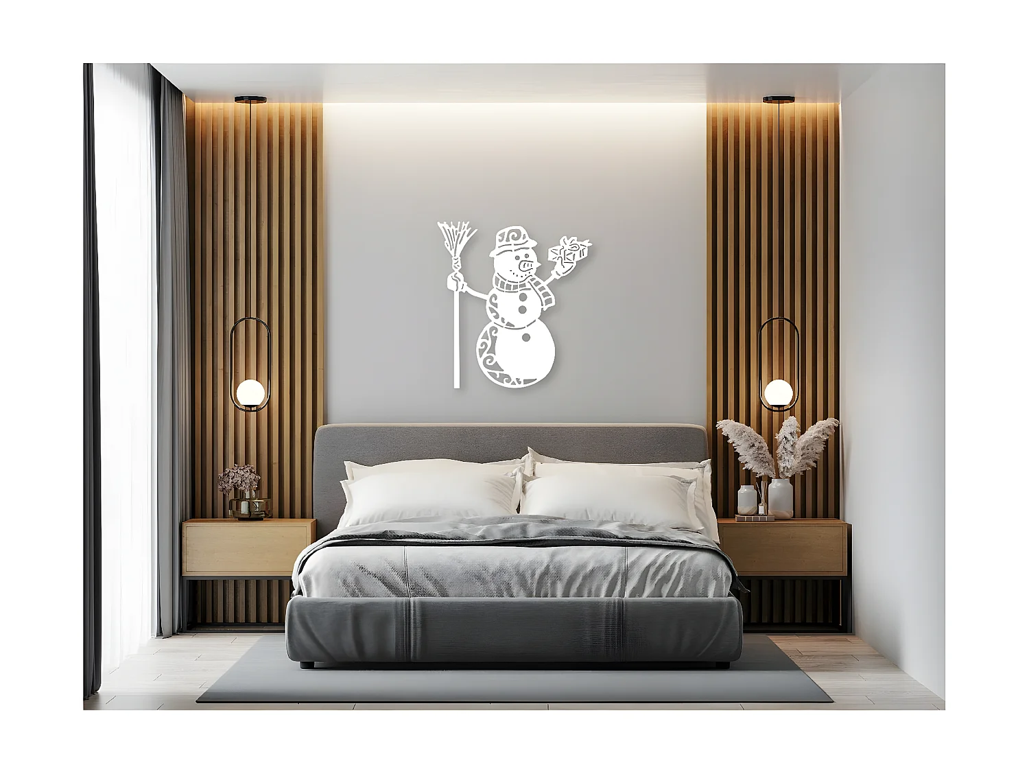 Decoração em Metal Boneco de Neve 1, Branco, 55x1,5x60 cm, EPIKASA