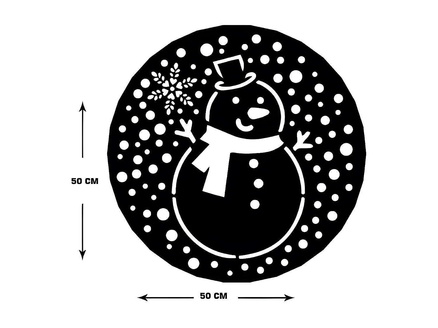 Décoration en Métal Bonhomme de Neige 2, Noir, 50x1,5x50 cm, EPIKASA