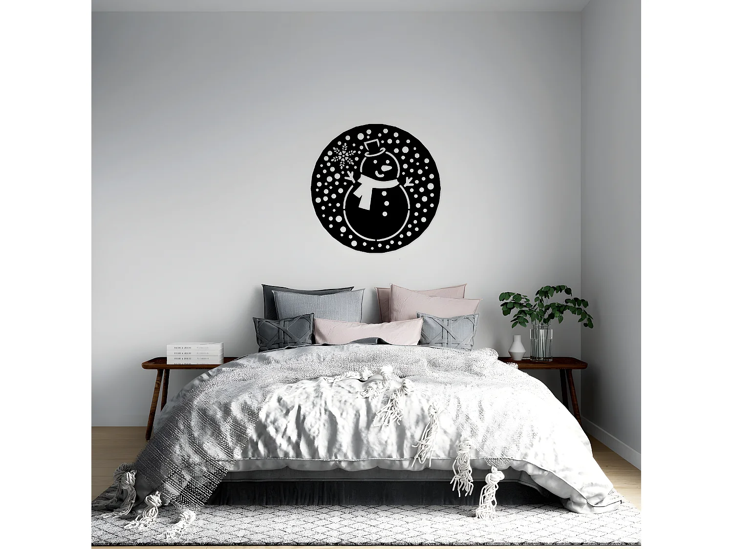 Décoration en Métal Bonhomme de Neige 2, Noir, 50x1,5x50 cm, EPIKASA