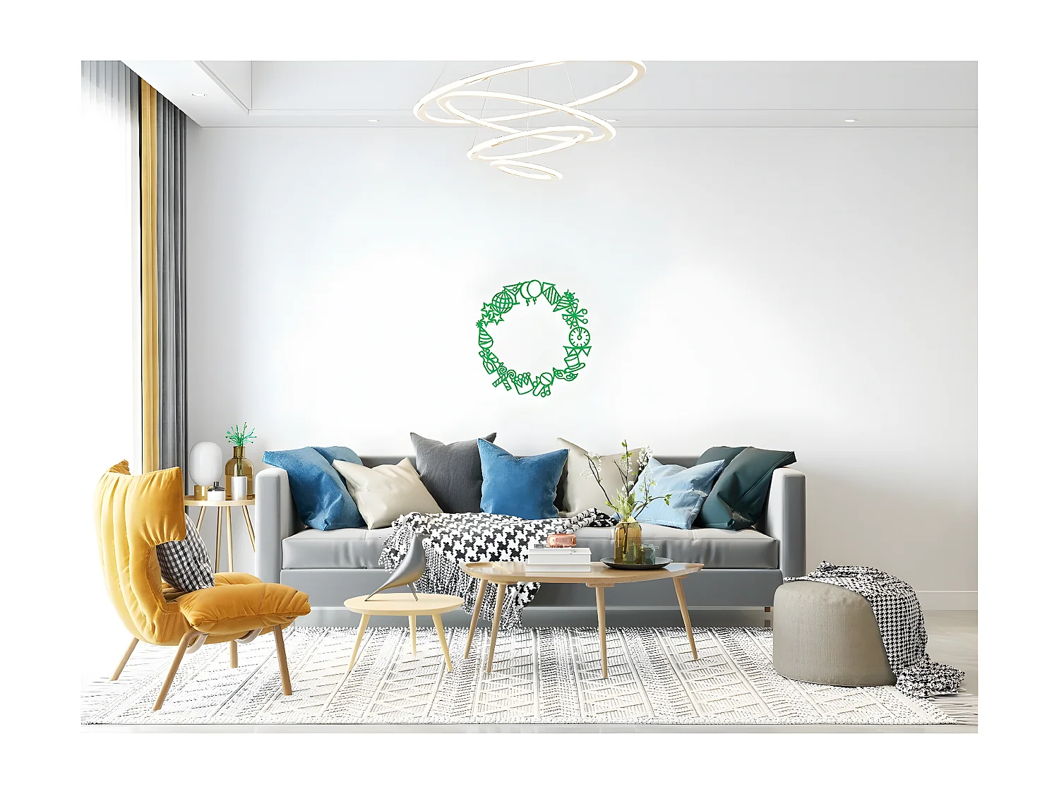 Decoração em Metal Guirlanda 1, Verde, 69x1,5x70 cm, EPIKASA