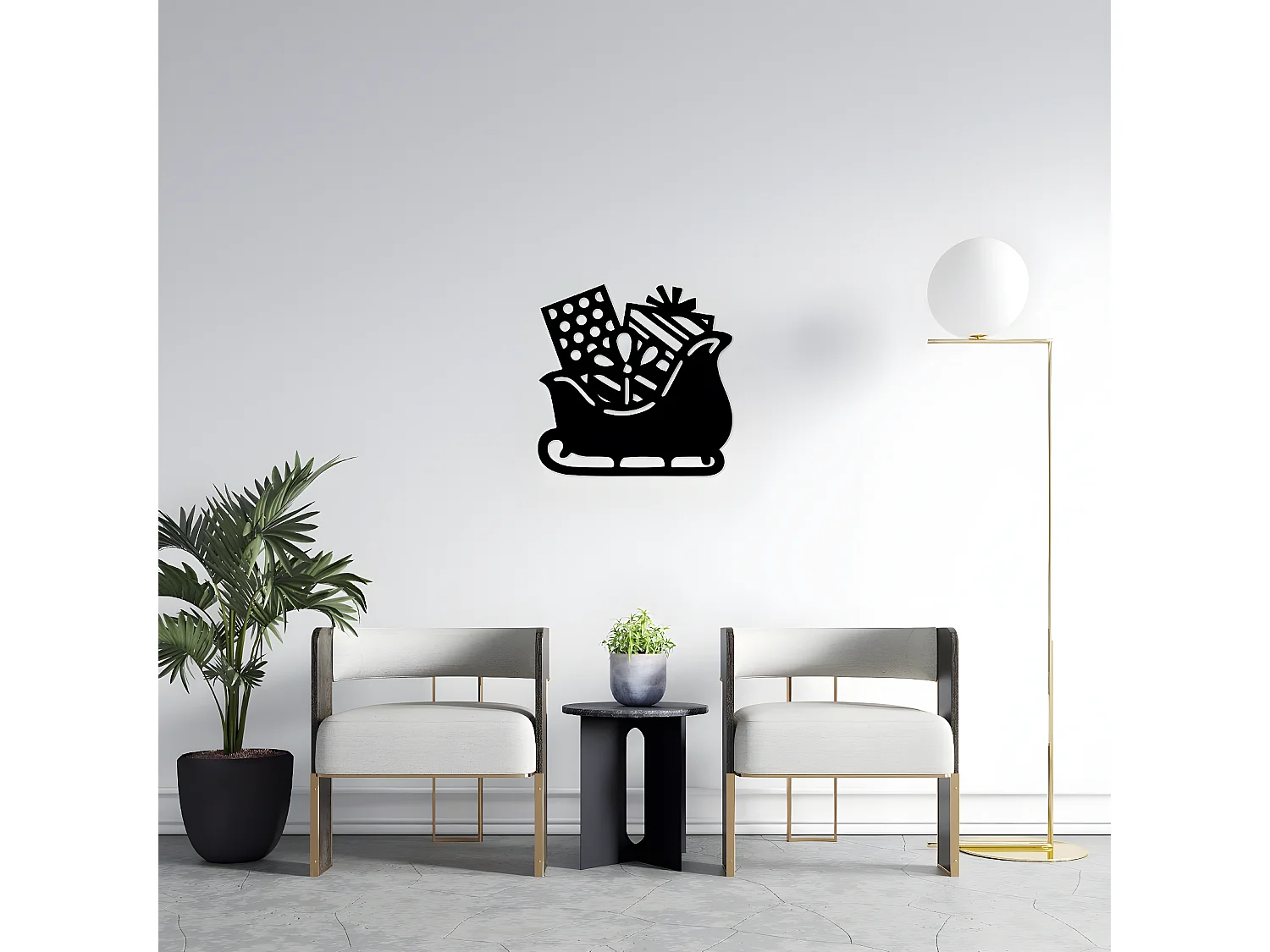 Décoration en Métal Traîneau 10, Noir, 61x1,5x60 cm, EPIKASA