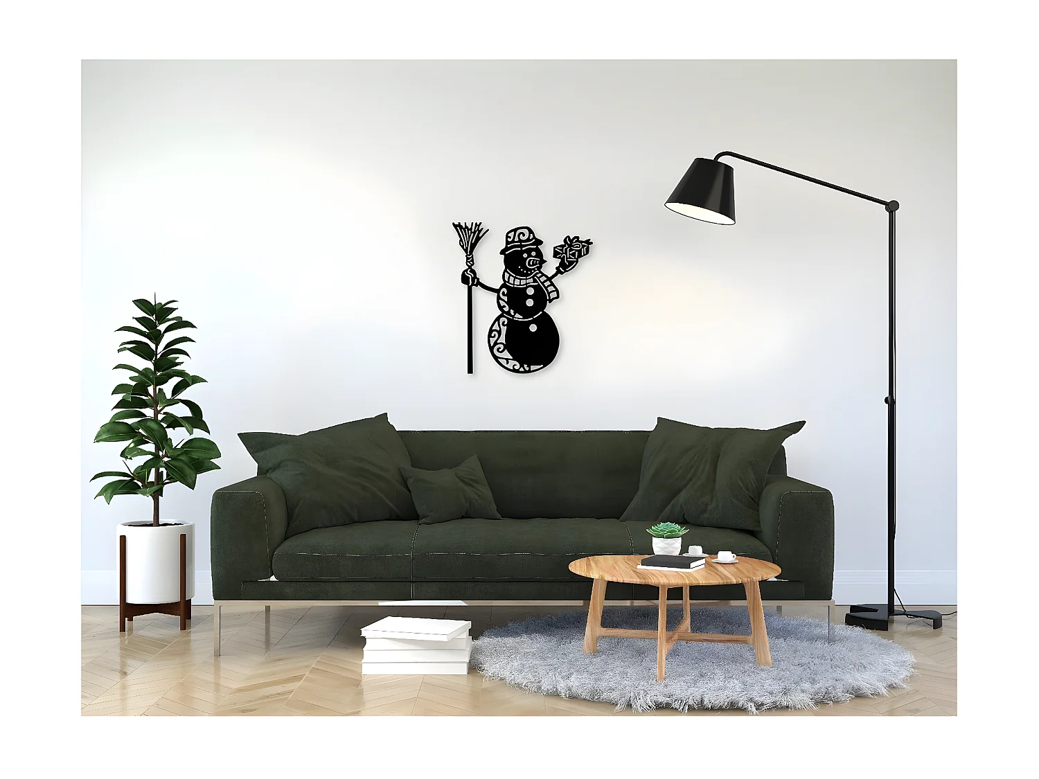 Decoração em Metal Boneco de Neve, Preto, 55x1,5x60 cm, EPIKASA