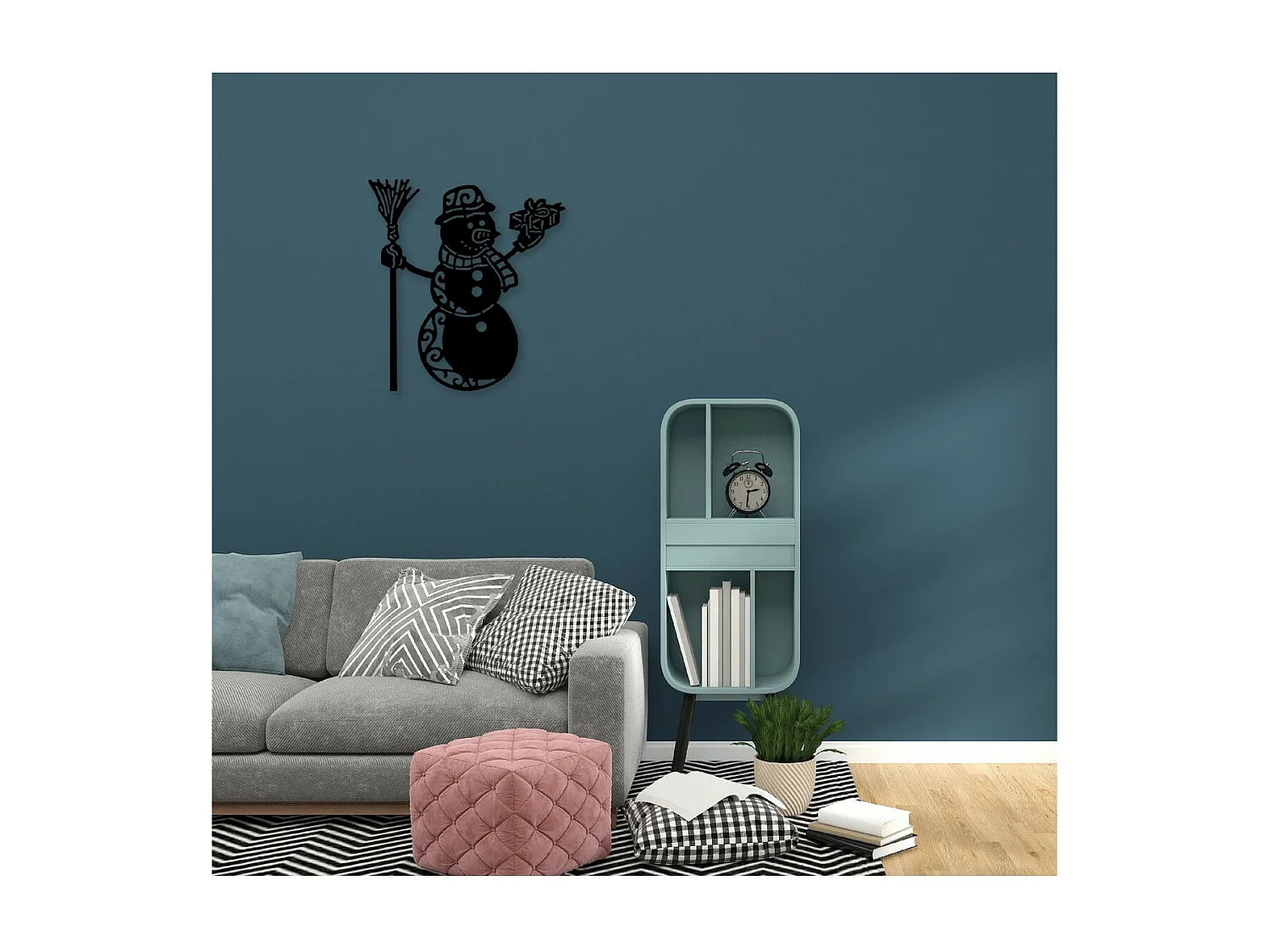 Decoração em Metal Boneco de Neve, Preto, 55x1,5x60 cm, EPIKASA