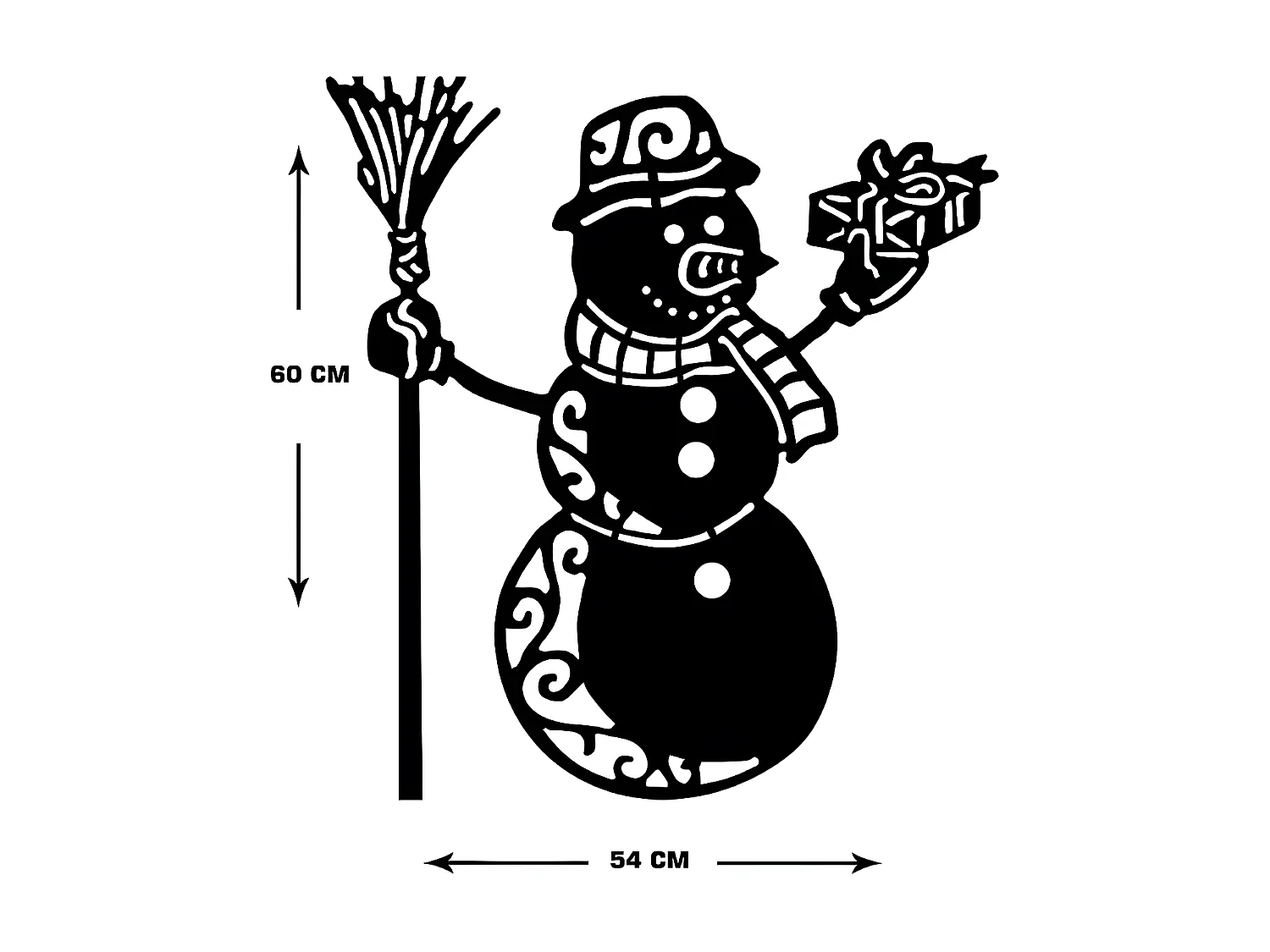 Decoração em Metal Boneco de Neve, Preto, 55x1,5x60 cm, EPIKASA