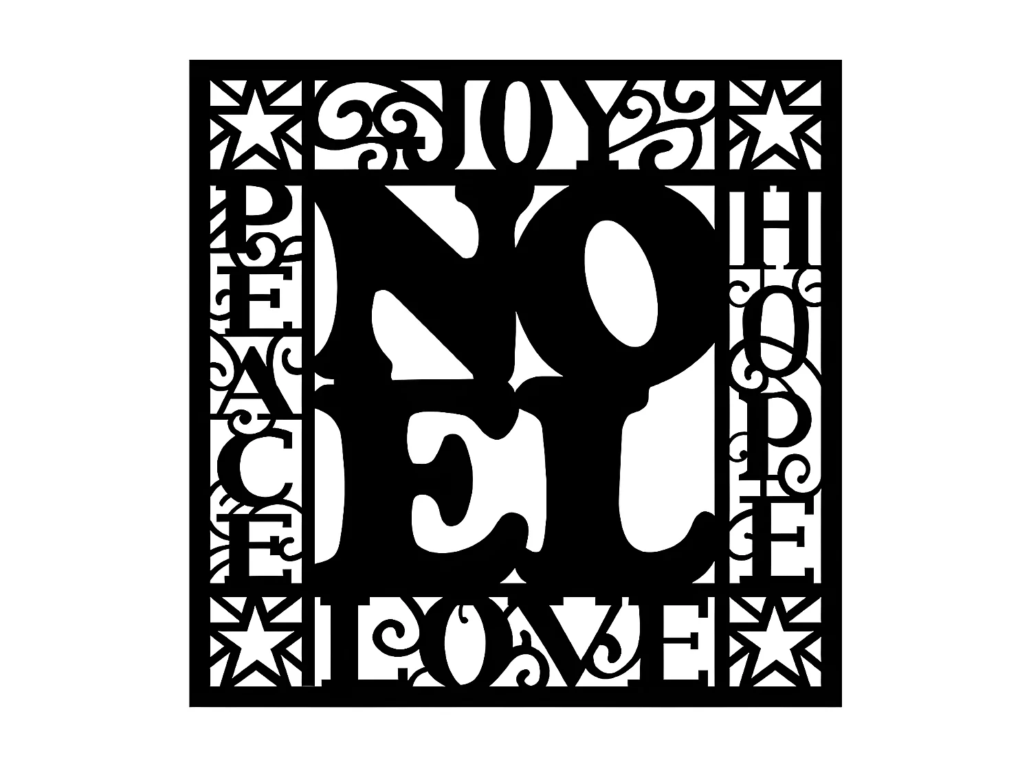 Metalen Decoratie Noel 3 - Zwart - 61x1,5x60 cm - EPIKASA